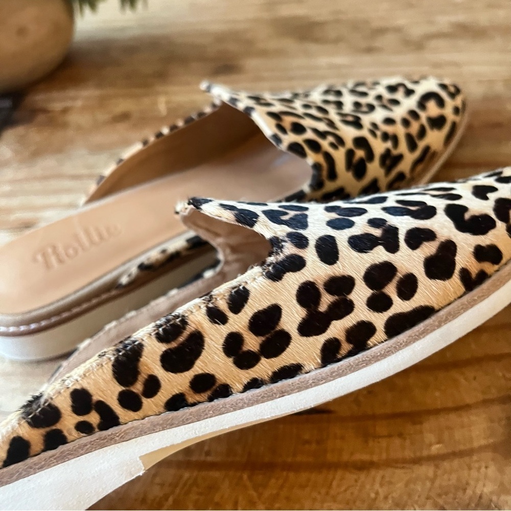 Rollie Slip On Madison Mule Leopard Calf Hair Leather Size 9 Tan Black Brown - Picture 4 of 16